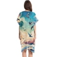 thumbnail image 2 of Beach Vacation Clothes Kimono Cardigan Loose Swimsuit Cover Up for Women Birds Fly in Fantastic Sky M, 2 of 6