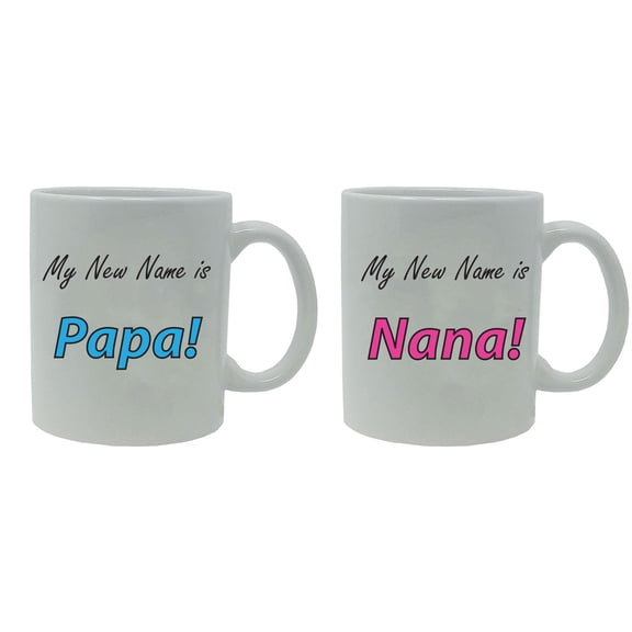 My New Name is Papa! and Nana! 11-Ounce White Ceramic Coffee Mugs Set