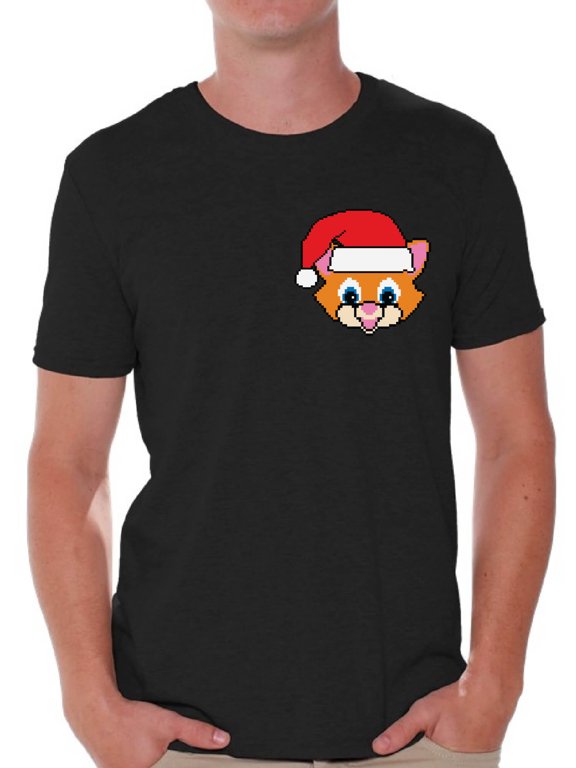 Christmas Cat Santa Pocket Tshirt for Men Santa Cat Christmas T Shirt Christmas Pocket Shirts for Men Funny Xmas Gifts for Him Holiday T Shirt Santa Cat Shirt Gifts for Cat Lovers