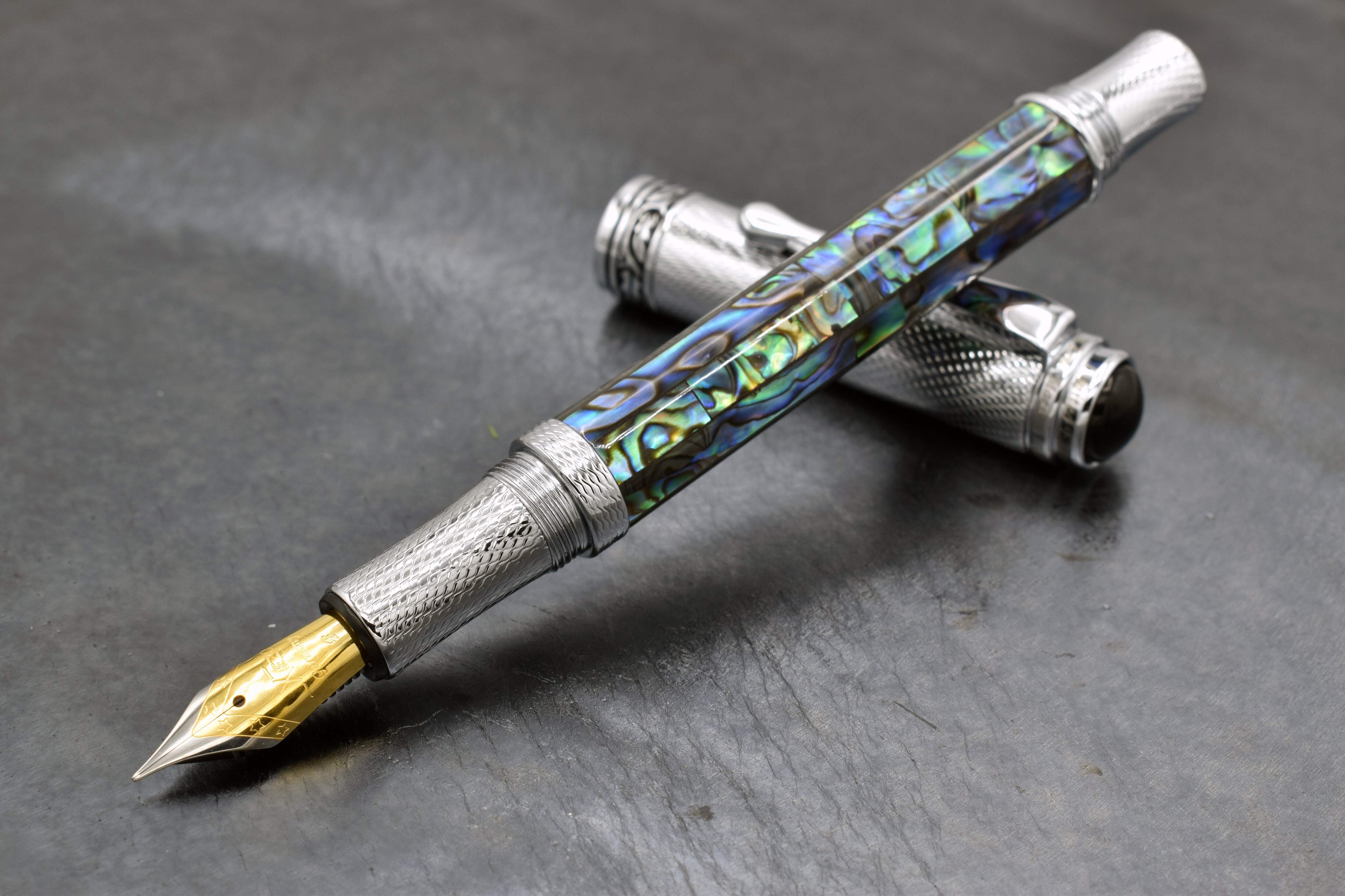 Xezo Xezo Maestro® Paua Abalone Sea Shell Fountain Pen (Fine Nib) - Chrome Plated