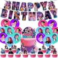thumbnail image 1 of Kpop Demon Hunters Birthday Party Supplies,KPop Demon Hunters Birthday Party Supplies One set of paper flags + 12 flag holders + 16 balloons + 1 large power strip, 1 of 9