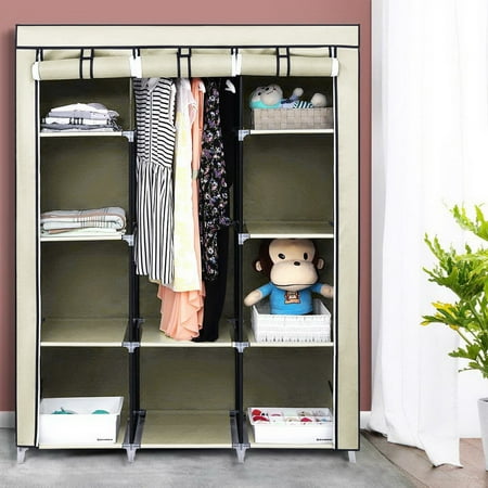 Ubesgoo Beige Clothes Closet Portable Wardrobe Durable Ubesgoo Beige Clothes Closet Portable Wardrobe Durable Storage Organizer Non Woven Fabric Shelf With Hanging Rod And 10 Shelves