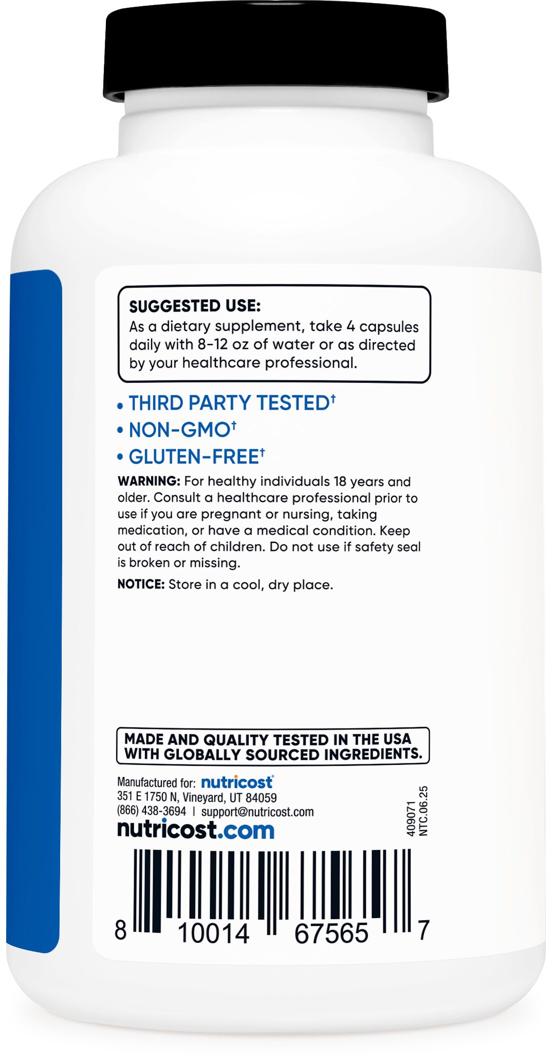 Creatina Monohidrato Nutricost 3,000mg, 180 cápsulas (750mg por cápsula) Suplemento 3