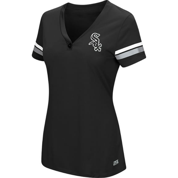 Women's Majestic Black Chicago White Sox Plus Size Sparkling Fun Button V-Neck T-Shirt