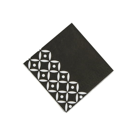 Black Geometric Beverage Napkins - Party Supplies - 16 Pieces