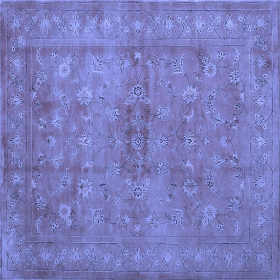 Ahgly Company Machine Washable Indoor Square Abstract Blue Contemporary Area Rugs, 3' Square