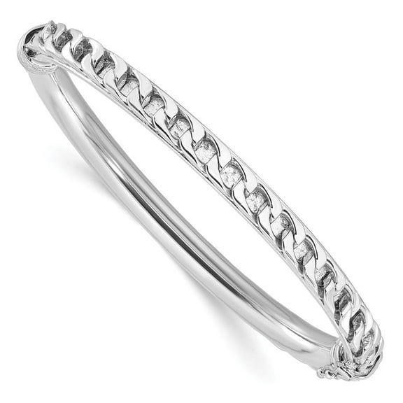 Auriga Fine Jewelry 925 Sterling Silver Polished Rh-plated Textured Link Hinged Bangle Bracelet for Women