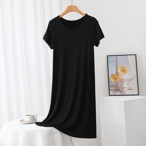 Naittoop Short Sleeve Modal Dress for Women Loose V Neck Nightgown Comfy Nightshirt Sleepwear