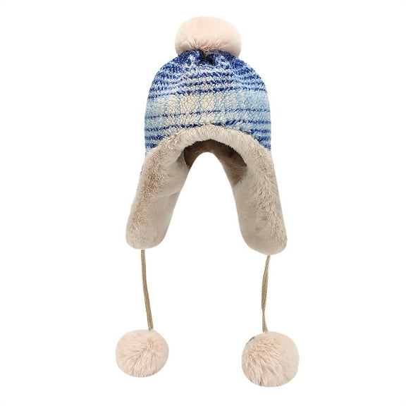 iHPH7 Russian Hat Winter Hats for Women Trapper Hat Winter Accessories for Women Fuzzy Hat Fleece Hat Trapper Hat Blue One Size