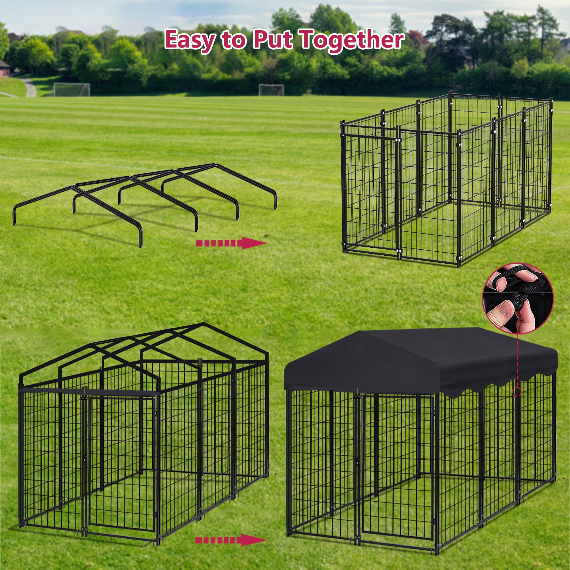 Jhsomdr Large Outdoor Dog Kennel, 6.2ft x 4ft x 4.5ft Dog Fence with UV-Resistant Roof, Outside Dog Run Dog Playpen for Small/Medium Dogs