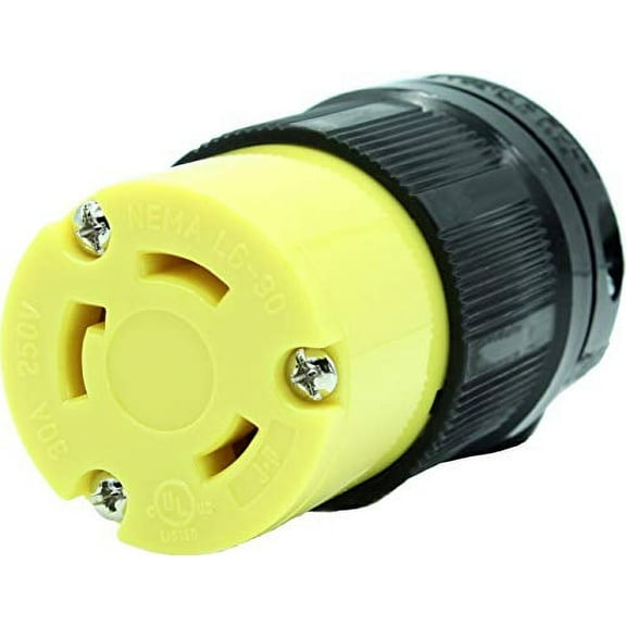 Journeyman-Pro NEMA L6-30R 30 Amp, 250 Volt, 2P, 3W, HJP-2623 Locking Female Plug Connector, Black Yellow Industrial Grade, Grounding 7500 Watts Generator (L6-30R Female Plug)