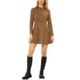 thumbnail image 2 of INSPIRE CHIC Women's Faux Suede Lapel Collar Long Sleeve Asymmetrical Zipper Dress XS Brown, 2 of 5