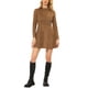 thumbnail image 2 of Vestido asimétrico con cremallera para mujer de ante sintético con solapa y mangas largas en marrón, 2 of 4