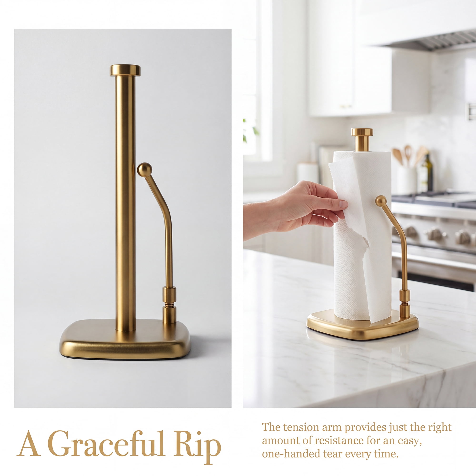Unique Bargains Paper Towel Holder Countertop Weighted Base Gold 12.7x6.3inch