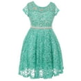 thumbnail image 1 of Little Girls Short Sleeve Lace Glitter Skater Pearl Belt Special Occasion Flower Girl Dress Jade 2 (J21KS02), 1 of 3