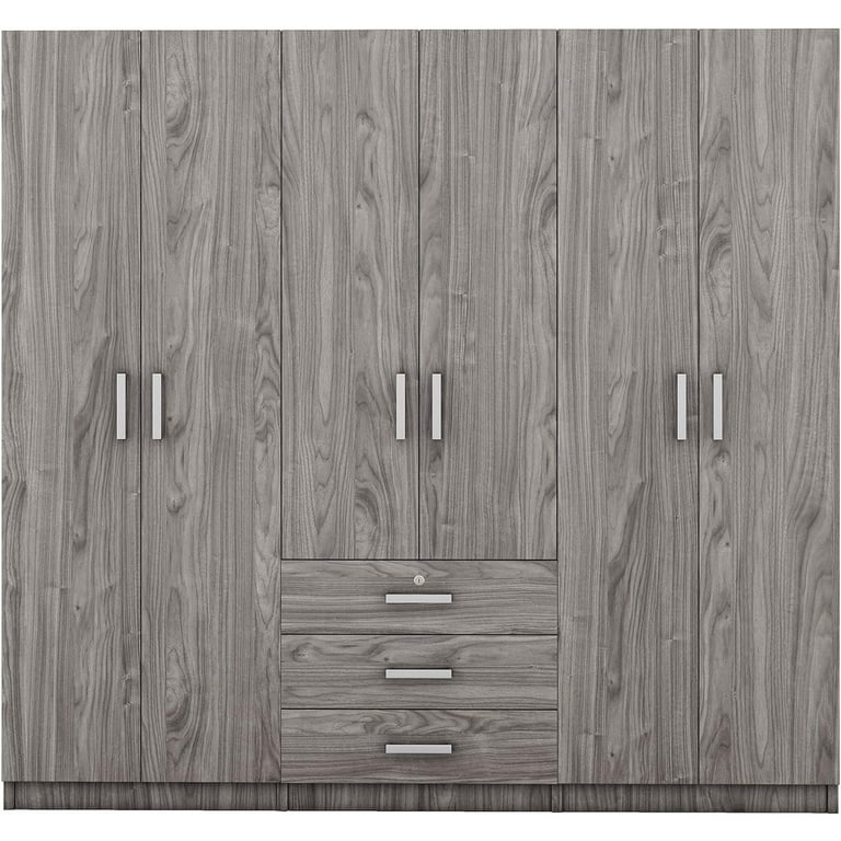 LUCKHAO 6-Doors Wooden Wardrobe Storage Cabinet for Bedroom