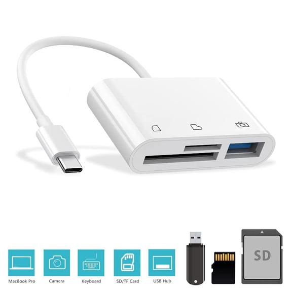 USB C to Micro SD TF Memory Card Reader, Compatible with iPad Pro,Chromebook, 3-in-1 USB Camera Card Reader Adapter for XPS, Galaxy S10/S9 and More USB C Devices