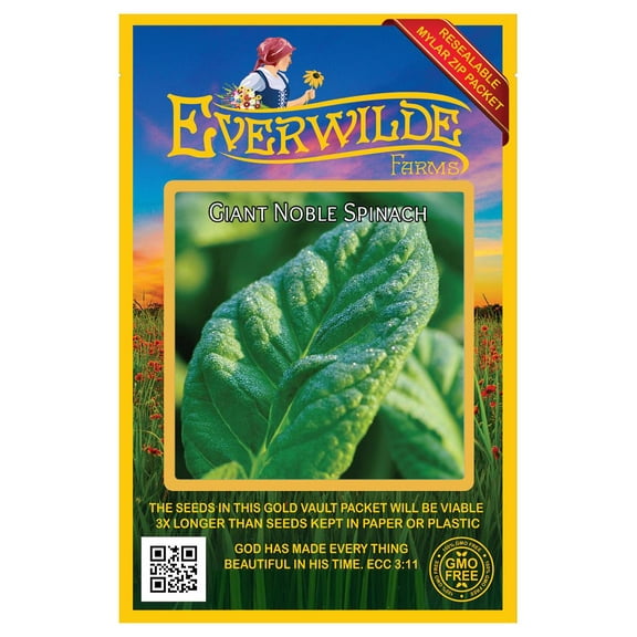 Everwilde Farms - 500 Giant Noble Spinach Seeds - Gold Vault Jumbo Bulk Seed Packet