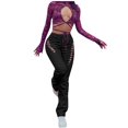 thumbnail image 2 of Womens PU Leather Pants High Waist Hollow Out Lace Up Drawstring Bandage Steampunk Pant Trousers Streetwear, 2 of 5