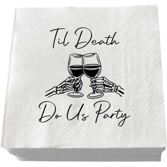 20pcs Til Death Do Us Party Napkins, Black and White Halloween Skeleton Skull Cocktail Napkins for Funny Engagement Bachelorette Wedding Bridal Shower Party Decorations, 3-Ply 5"x5"