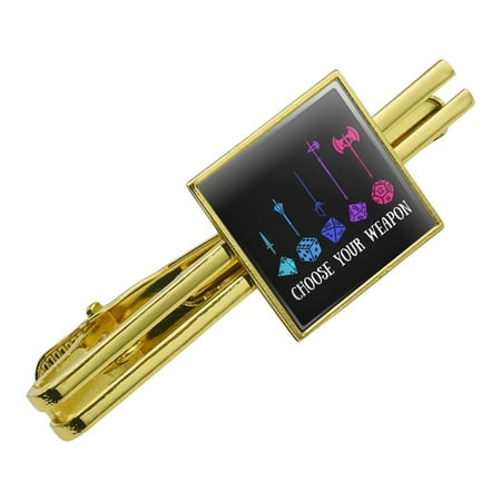 Dice Tie - Choose Your Weapon Dungeon RPG Dice Square Tie Bar Clip Clasp Tack Gold Color