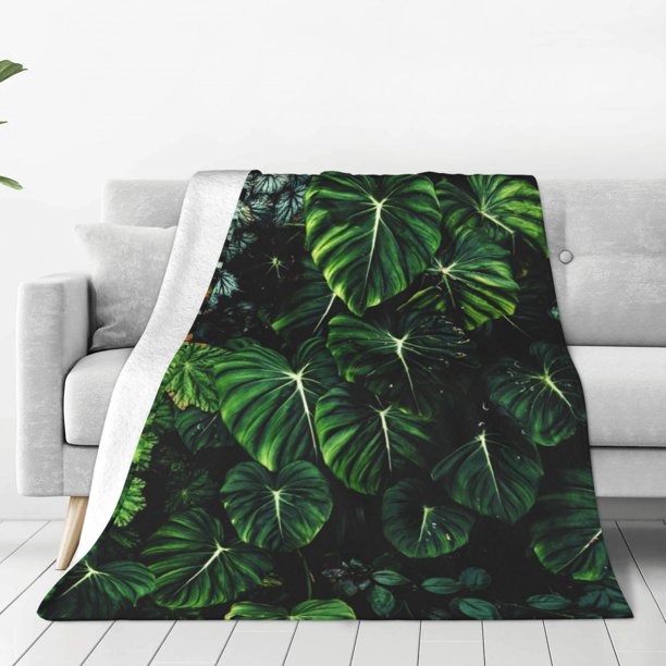 Balery Lush Foliage Green Plant Manta de Felpa Suave y Acogedora – Cobija de Franela Aterciopelada para Cama, Lavable y Cálida para Sofá, Mascotas, Transpirable-40"x30"