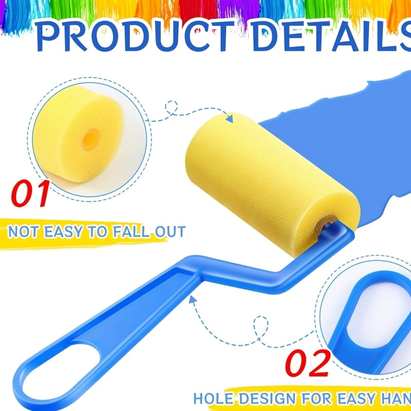 50 Pcs Foam Paint Rollers 3 Inch with Handles, Sponge Paint Roller Brush Set for Acrylic Painting Graffiti Wall Craft, Small Paint Rollers Bulk for DIY Art Supplies Furniture Painting