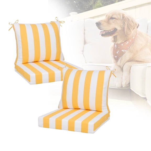 Outdoor Deep Seat Cushions Set, 24x24x4.3 inch, Fade Resistant, Waterproof Patio Chair Cushion with Backrest(yellow white)