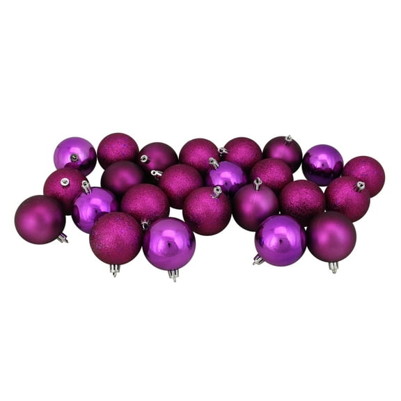 Northlight 24ct Purple Shatterproof 4-Finish Christmas Ball Ornaments 2.5" (60mm)