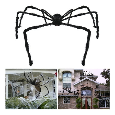 UNOMOR Halloween Plush Spider Creepy Giant Spider Toy 228 cm with Glowing Fake Eyes (Black)