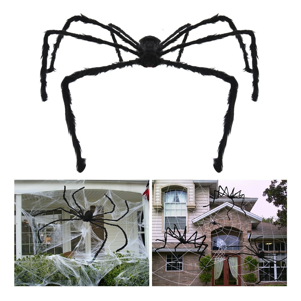 UNOMOR Halloween Plush Spider Creepy Giant Spider Toy 228 cm with Glowing Fake Eyes (Black