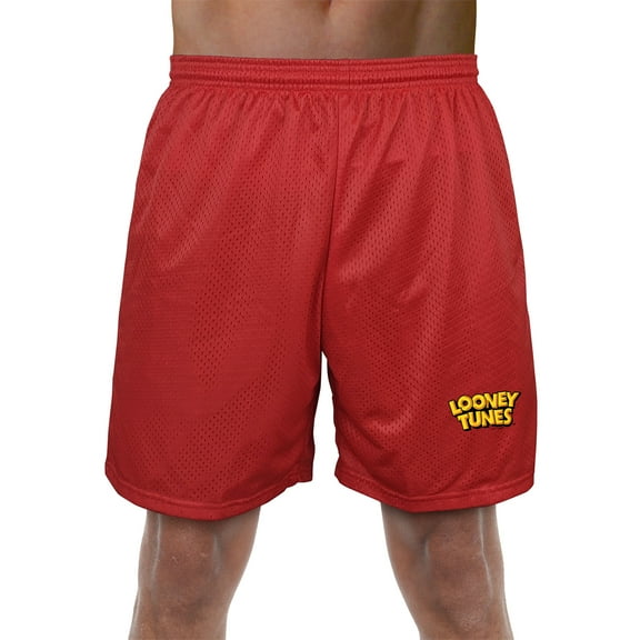 Looney Tunes Logo Mens Lined Mesh Shorts, Red, X-Large