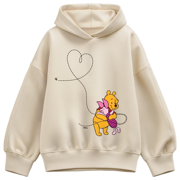 Winnie the Pooh - Piglet and Pooh Bee Heart Oversized Fleece Hoodie Sweatshirt
