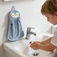 thumbnail image 4 of Blue Hand Towel Little Duck And Penguin Design Thickened Highly Absorbent Lint Free With Hanging Loop 37X25Cm 14.6X9.8In, 4 of 7
