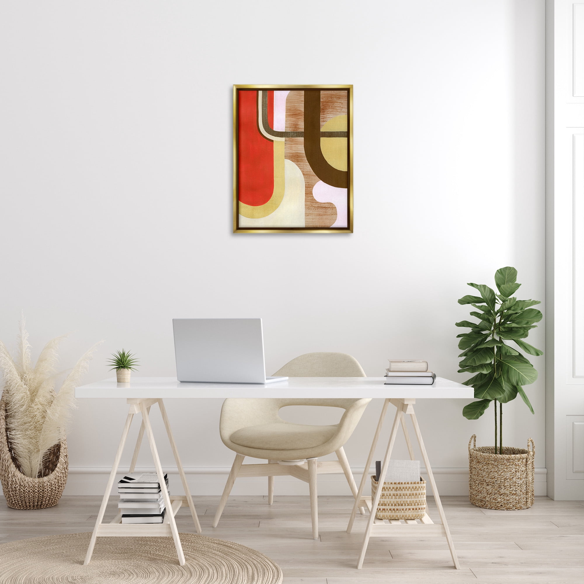Stupell Industries Rustic Curved Shapes Abstract Painting Gold Floater Framed Canvas Art Print Wall Art, 25 x 31