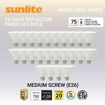 Sunlite LED PAR30 Reflector Light Bulb, 9 Watts (75W=), 750 Lumens, Medium E26 Base, 90 CRI, Dimmable, Floodlight, ETL Listed, Title-20 Compliant, 40K-Cool White, 24 Pack