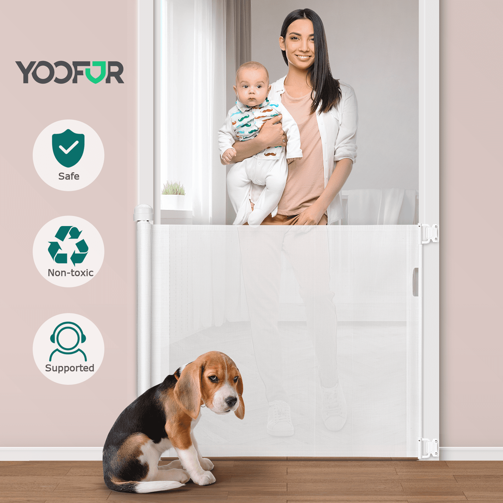 Yoofor Retractable Baby Gates, Baby Safety Gate Extra Wide 33” X 55
