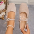 thumbnail image 2 of Women's Square Toe Mary Jane Flats, Solid Color Pearl Strap Bow Flat Shoes, Soft Upper Casual Slip On Shoes for All Seasons, 2 of 10