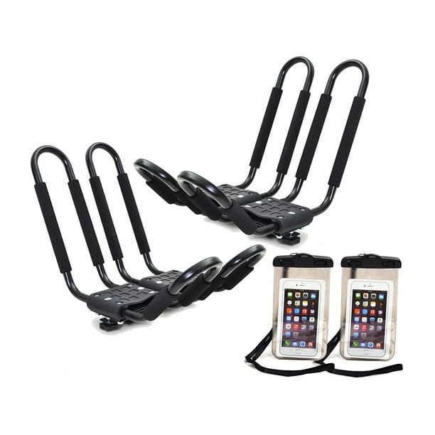 CALHOME 2 Sets of Roof Kayak Boat Canoe J Rack Top Mount Carrier w/Free