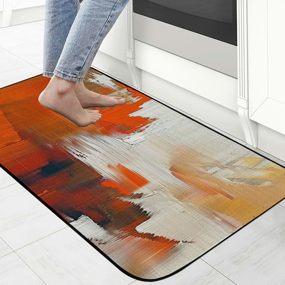 PHYHOO Abstract Orange Bath Mat Burnt Orange Brown Oil Painting Ombre Watercolor Grunge Brushstrokes Colorful Art Modern Home Decor,Bathroom Mat/Bedroom Rug 19.68*47.24 in
