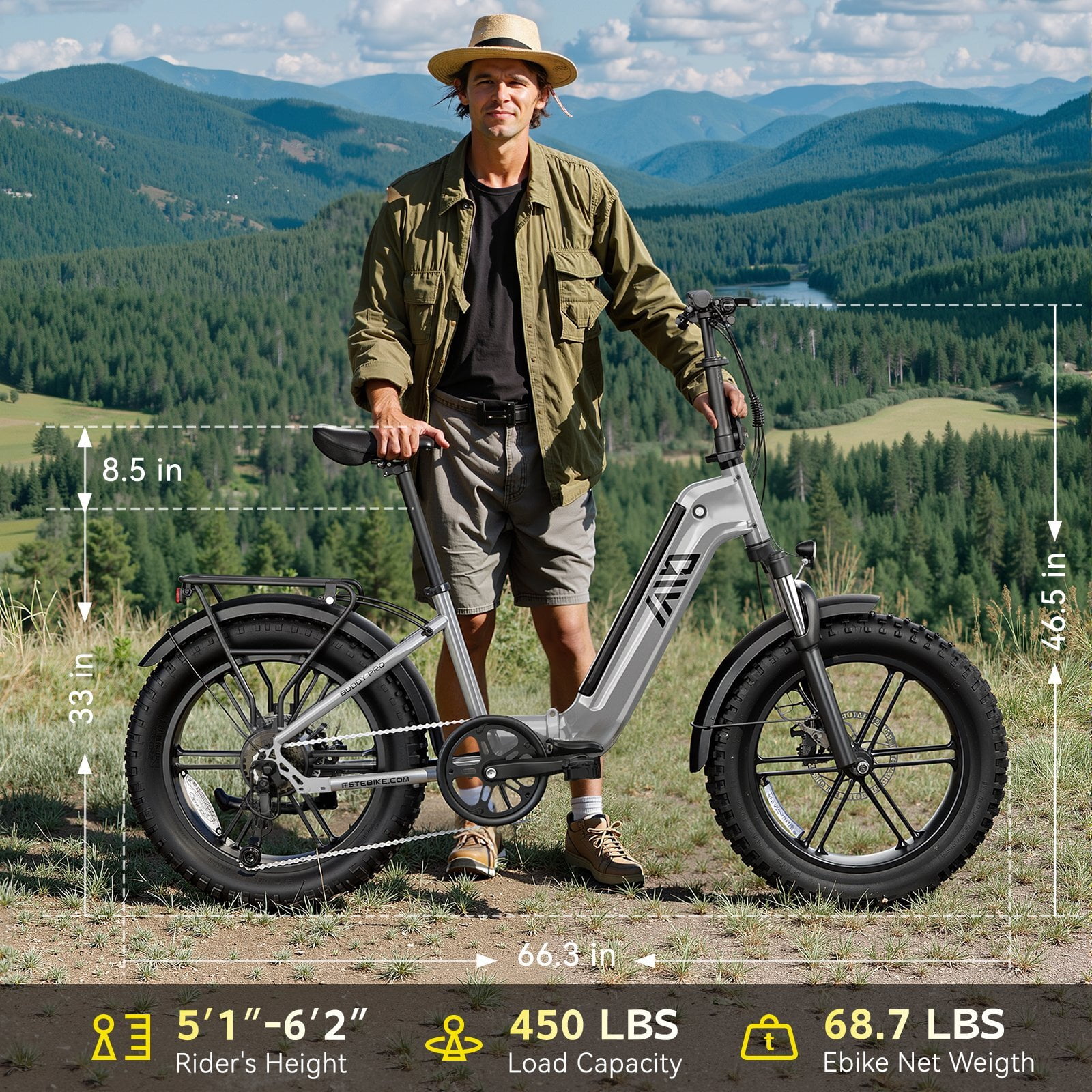 TST Electric Bike for Adult, 750W Motor 48V/15AH, UL2849, 20"x4" Fat Tire Mountain E-bike, Hydraulic Disc Brakes, APP Control
