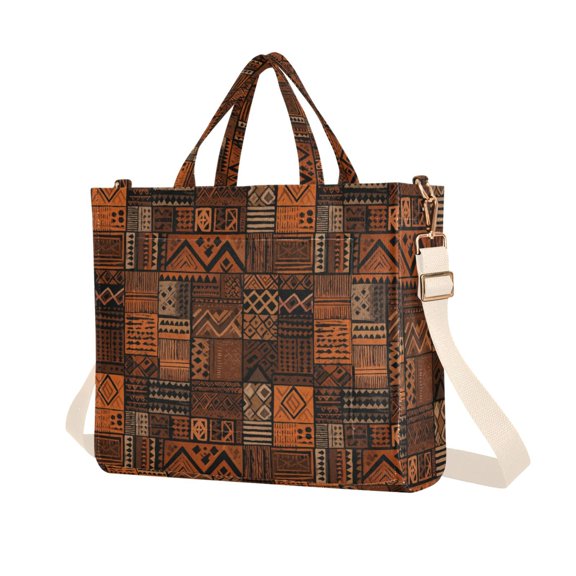 FORMRS Womens Corduroy Tote Bag Crossbody Shoulder Purse Handbag with Detachable Strap, Abstract Tribal Pattern