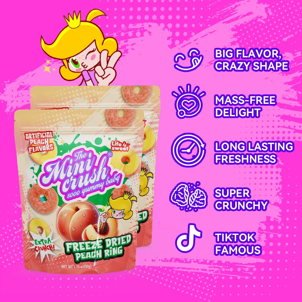 Freeze Dried Peach Ring Candy (2 pack)-healthy snacks, delicious and crunchy fruit candies, perfect for small snacks anytime and anywhere, sweet snacks, Delicious choice for grape lovers