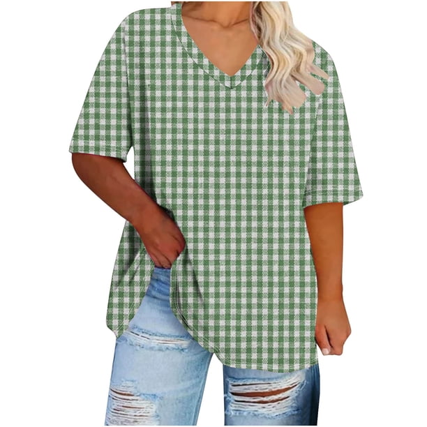 Camisetas de Cuello en V Mujeres de Manga Corta Sobredimensionada Impresa Camiseta Interior de Verano, Top Deportivo para el Uso Casual
