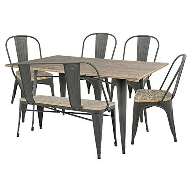Oregon 6Piece IndustrialFarmhouse Dining Set in Grey and Brown by