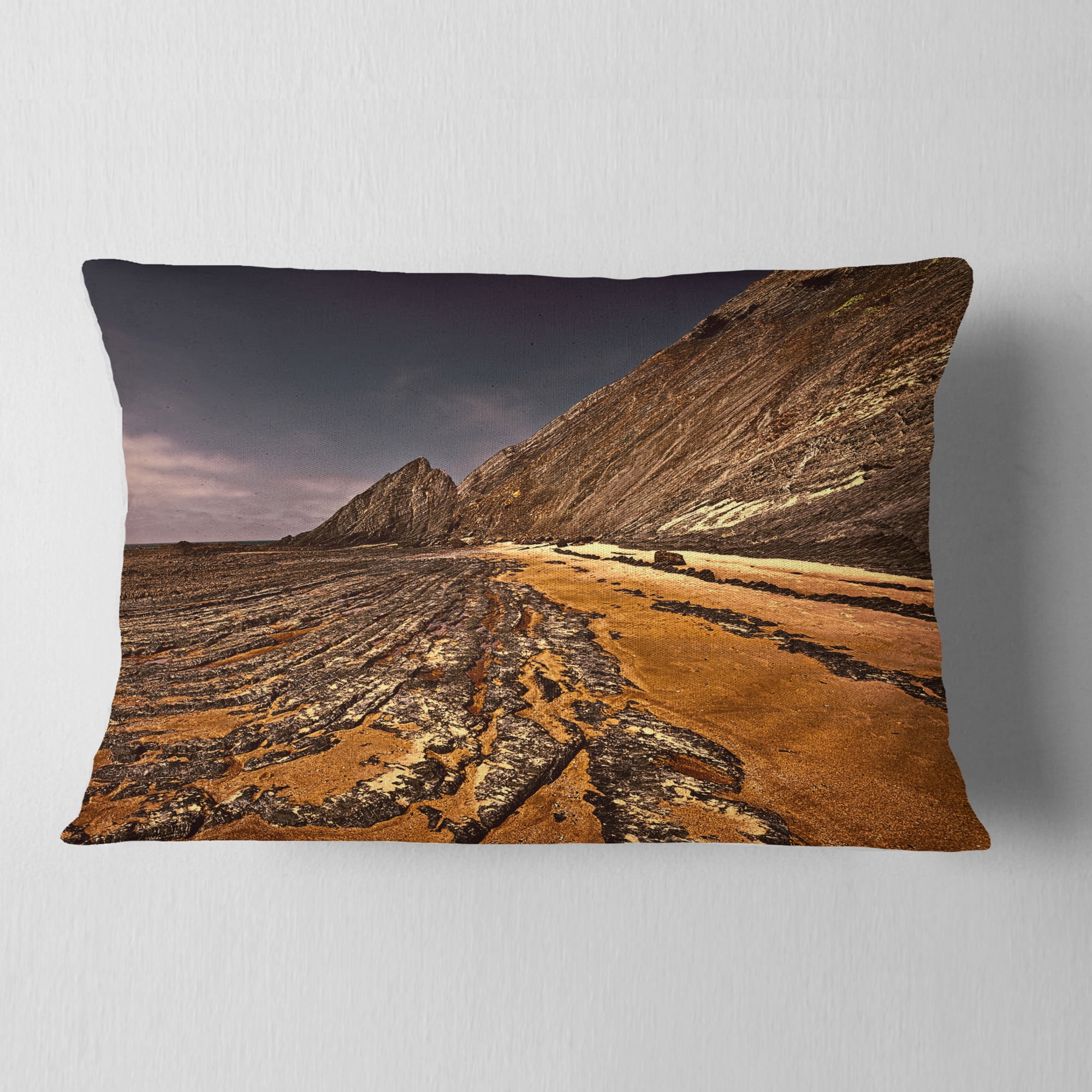 Designart Brown Rocky Coast Portugal - Cityscape Throw Pillow - 12x20