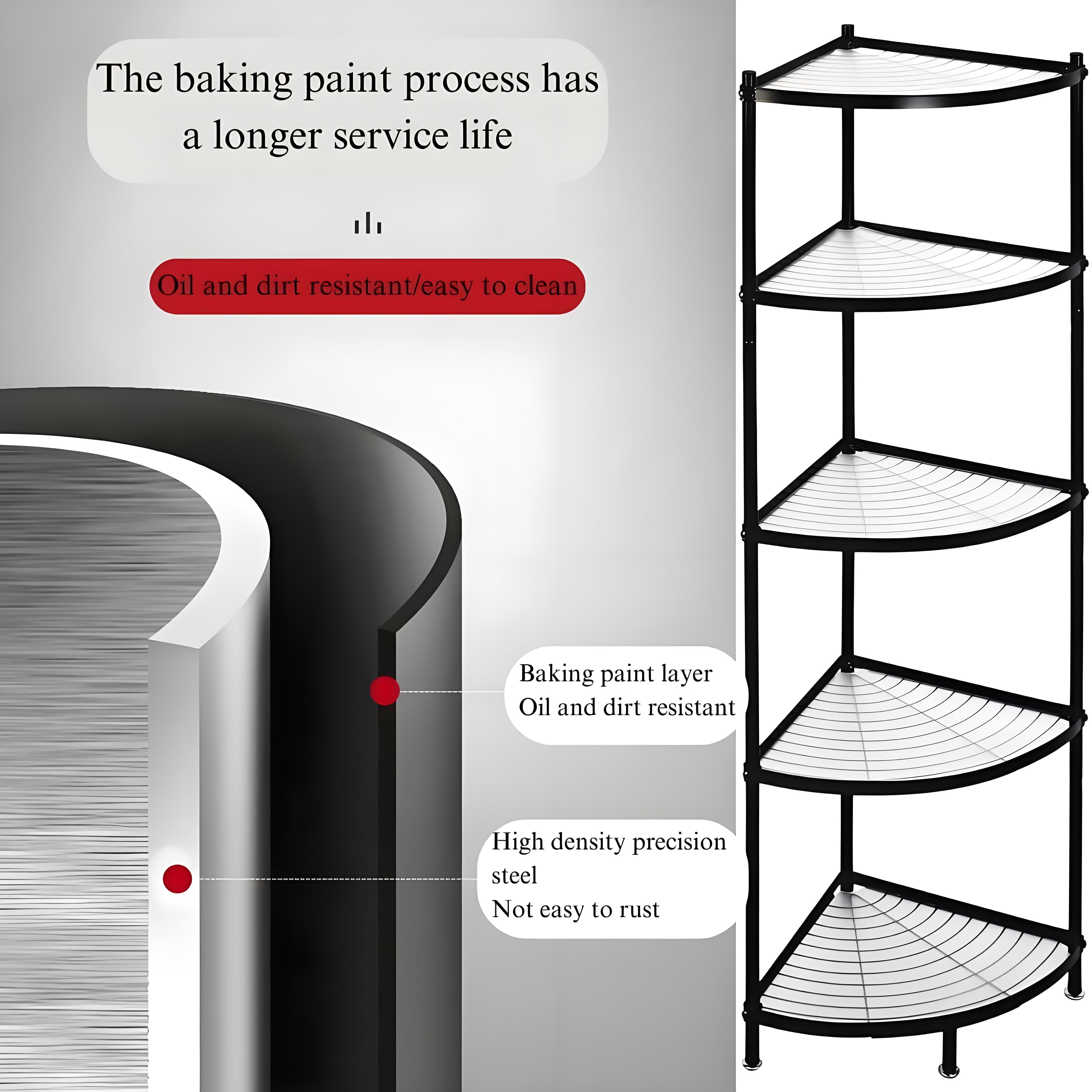 petoto 5-Tier Kitchen Pot Rack Stand Metal Wire Corner Shelf Rack Multi-Layer Storage Organizer Space Saving Storage Rack for Living Room, Office, Kitchen, Black