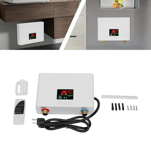 110V White Electric Hot Tankless Water Heater 3000W Rectangle Shower Instant Boiler Bathroom Kitchens