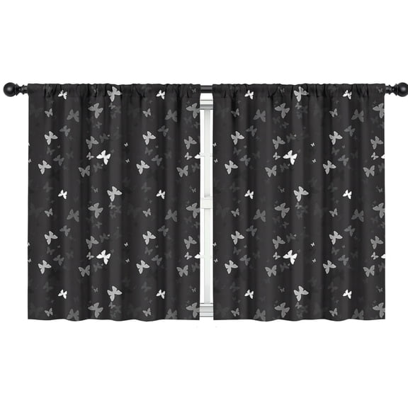 Blackout Kids Curtains,Black Gray Butterfly Pattern Childrens Insulated Curtains Set Of 2,Bedroom Essentials,Toddler Room Decor 42"x54"