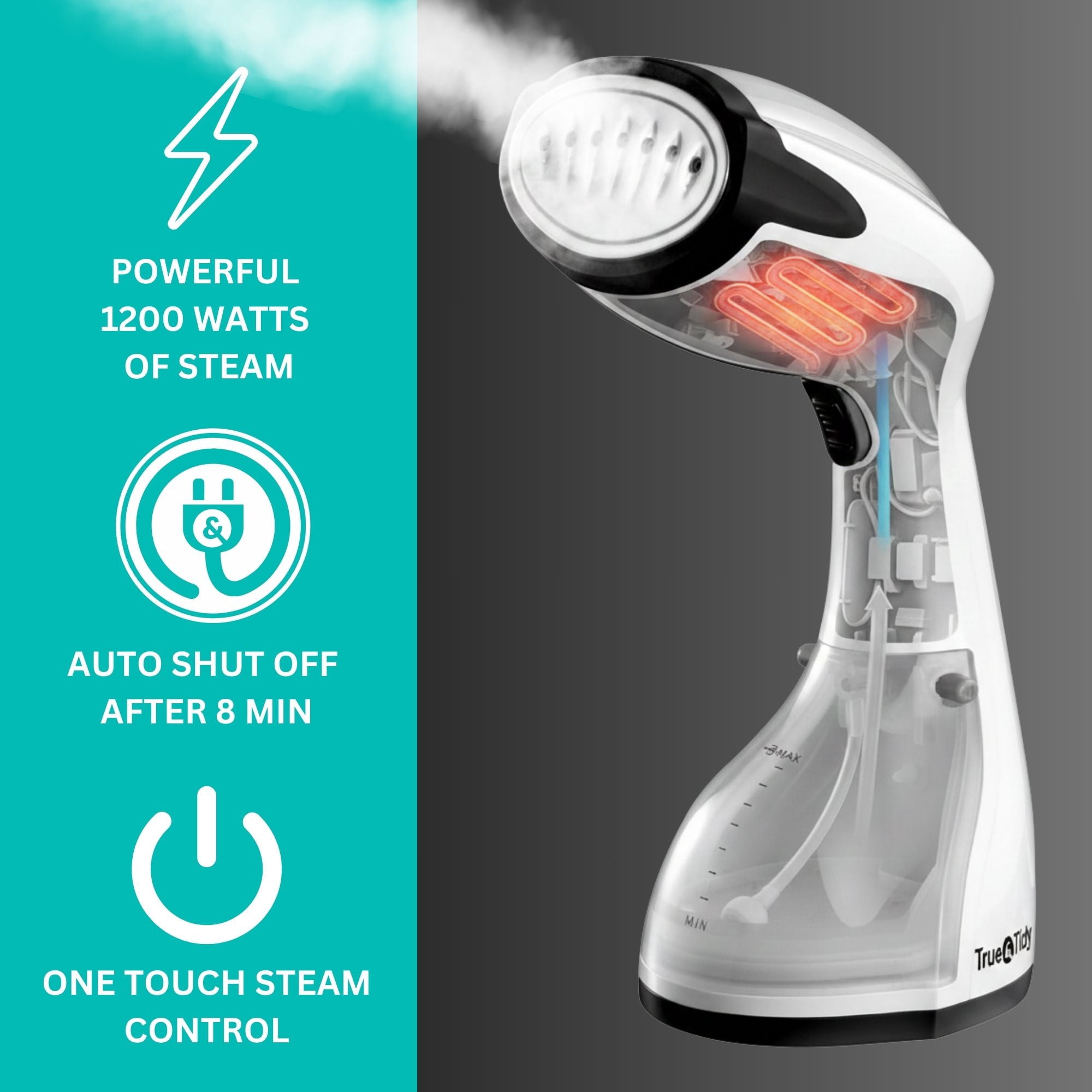 True & Tidy Tidy Hand Held Portable Clothes Steamer,  1200W, With A Stainless-Steel Plate
